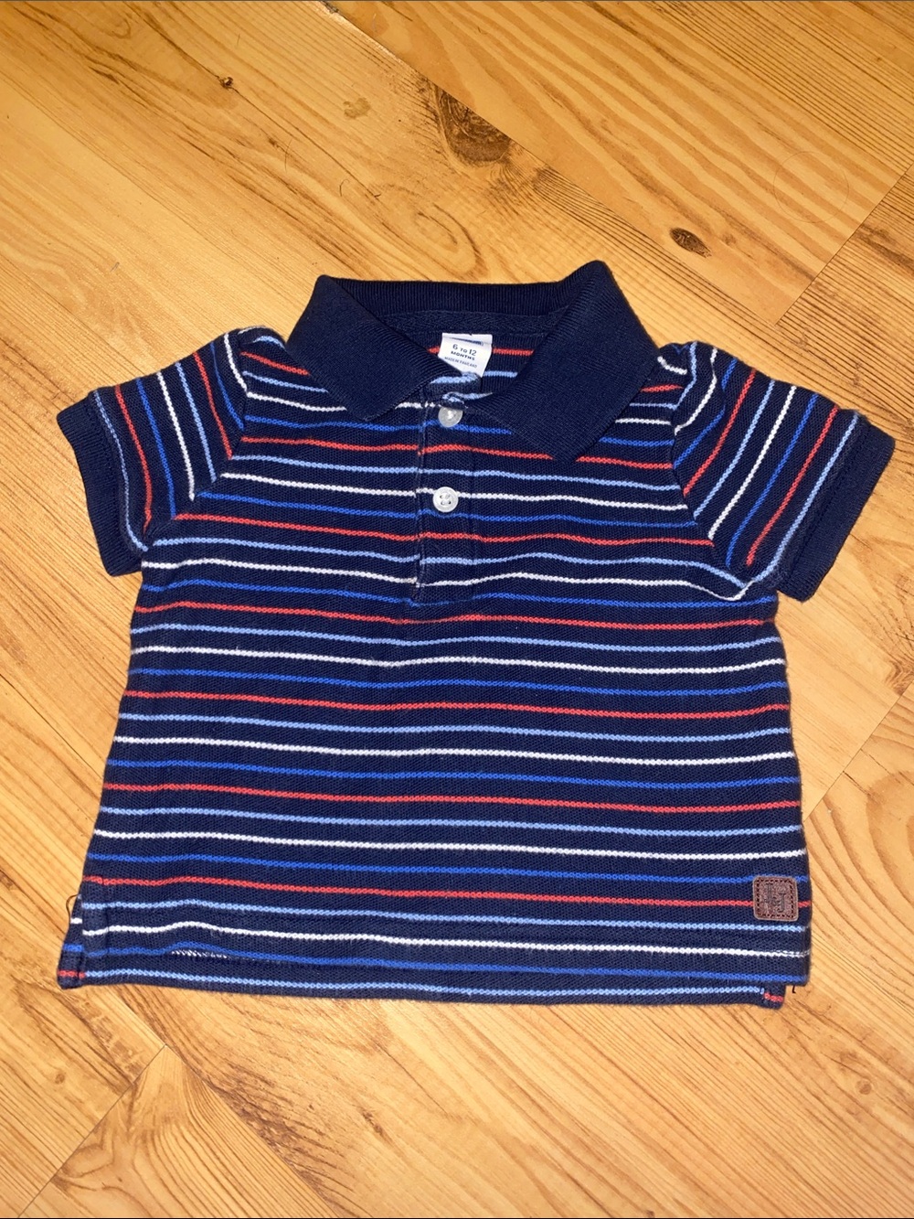 Janie and Jack Navy Polo with Red & Light Blue Stripes
